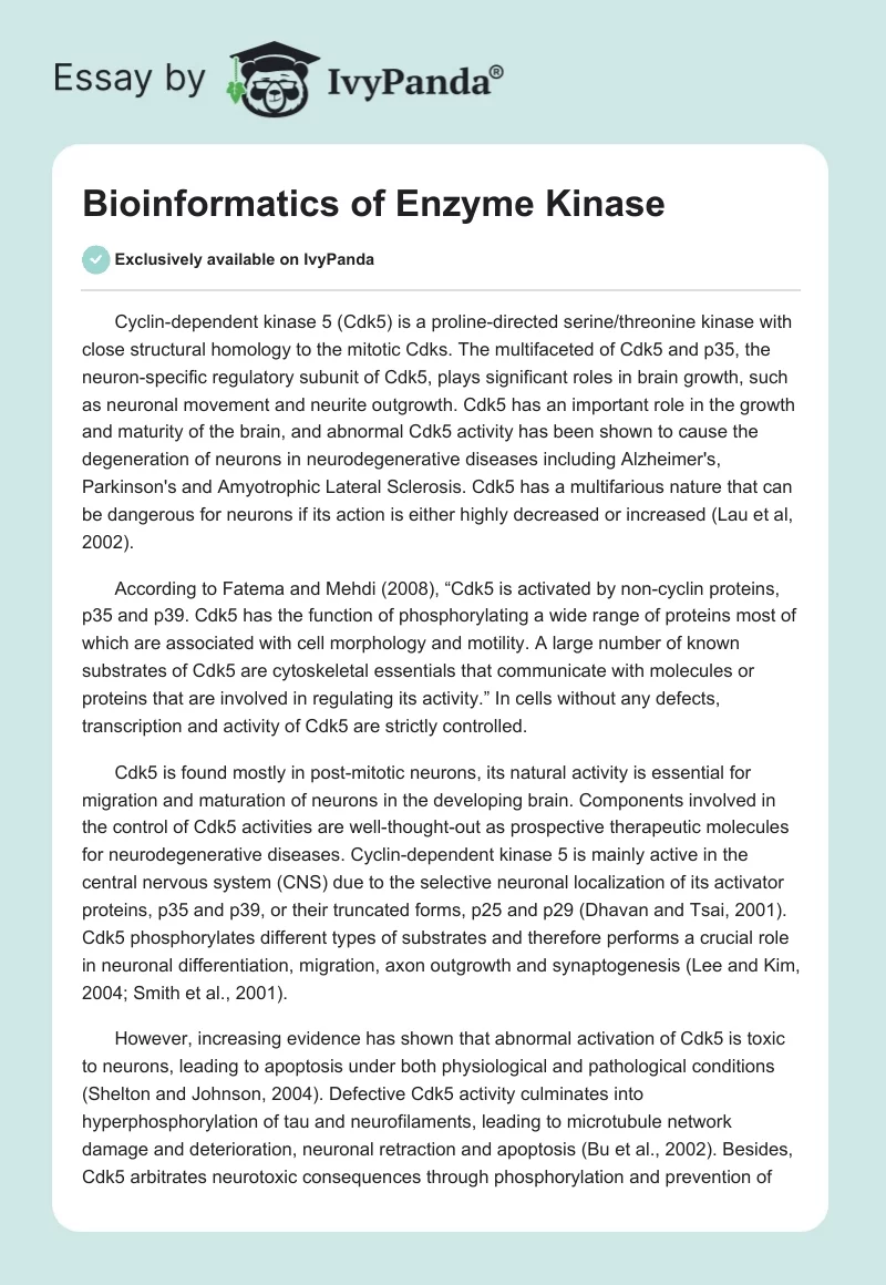 Bioinformatics of Enzyme Kinase. Page 1