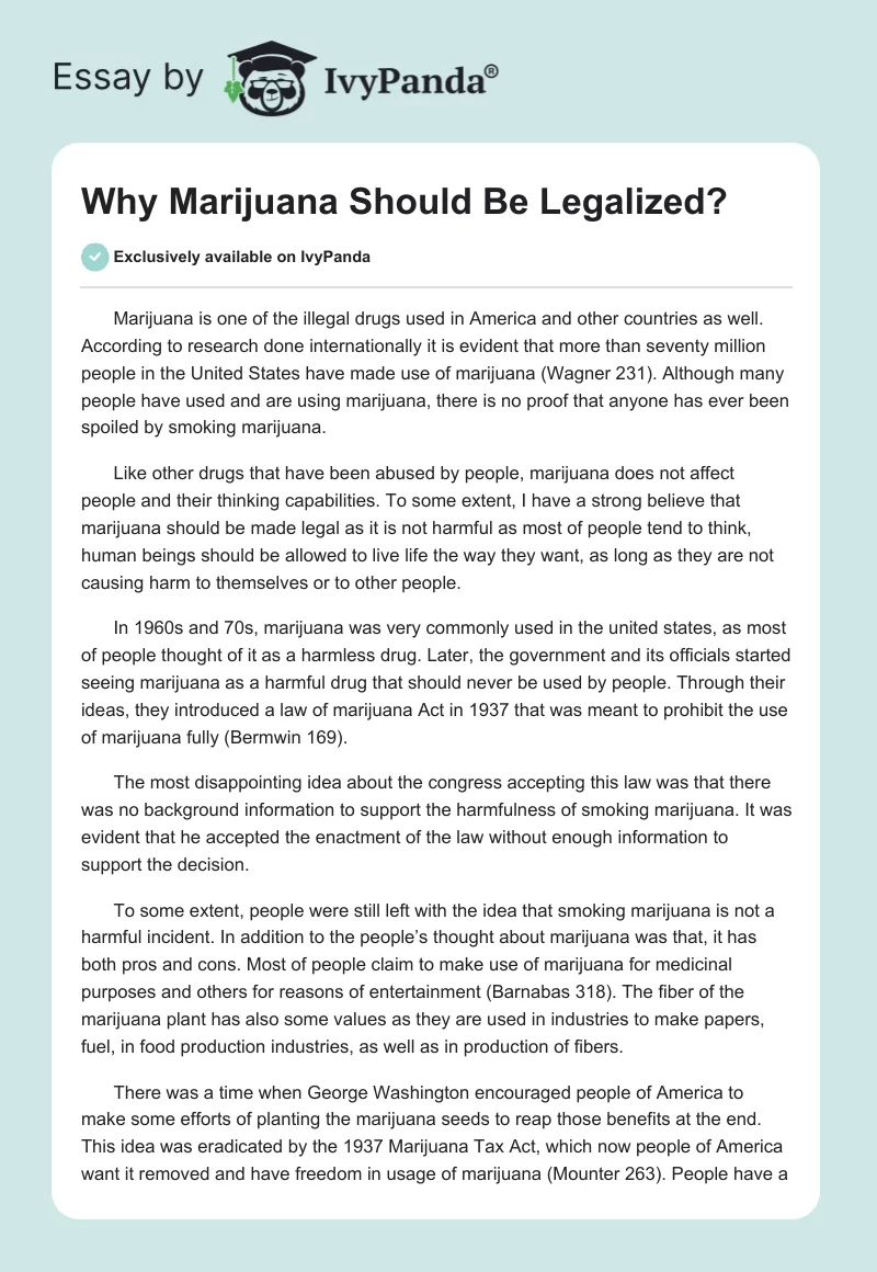 Why Marijuana Should Be Legalized?. Page 1