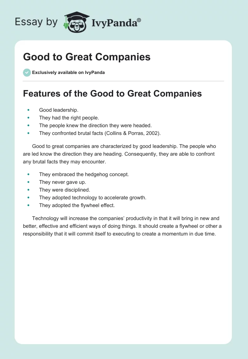 Good to Great Companies. Page 1