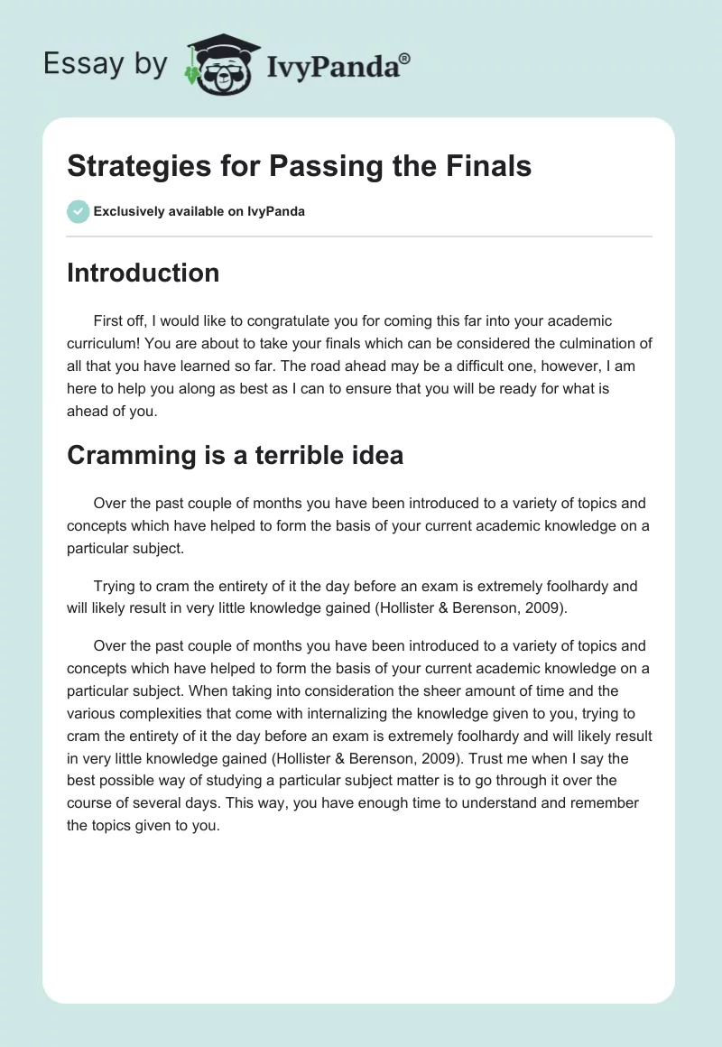Strategies for Passing the Finals. Page 1
