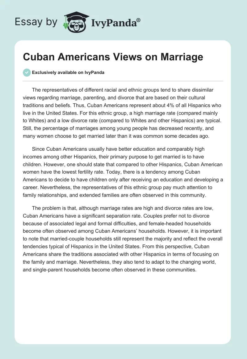 Cuban Americans Views on Marriage. Page 1