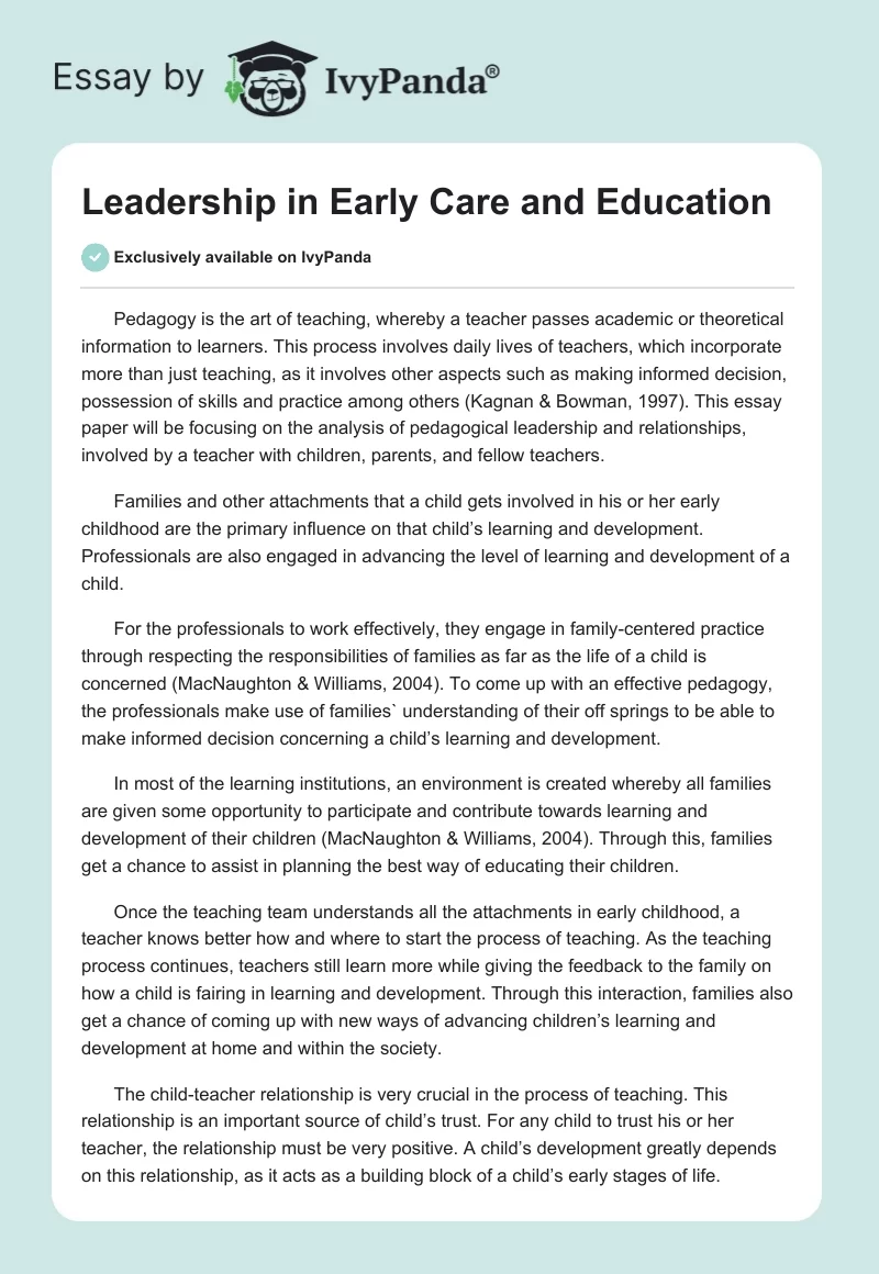 Leadership in Early Care and Education. Page 1