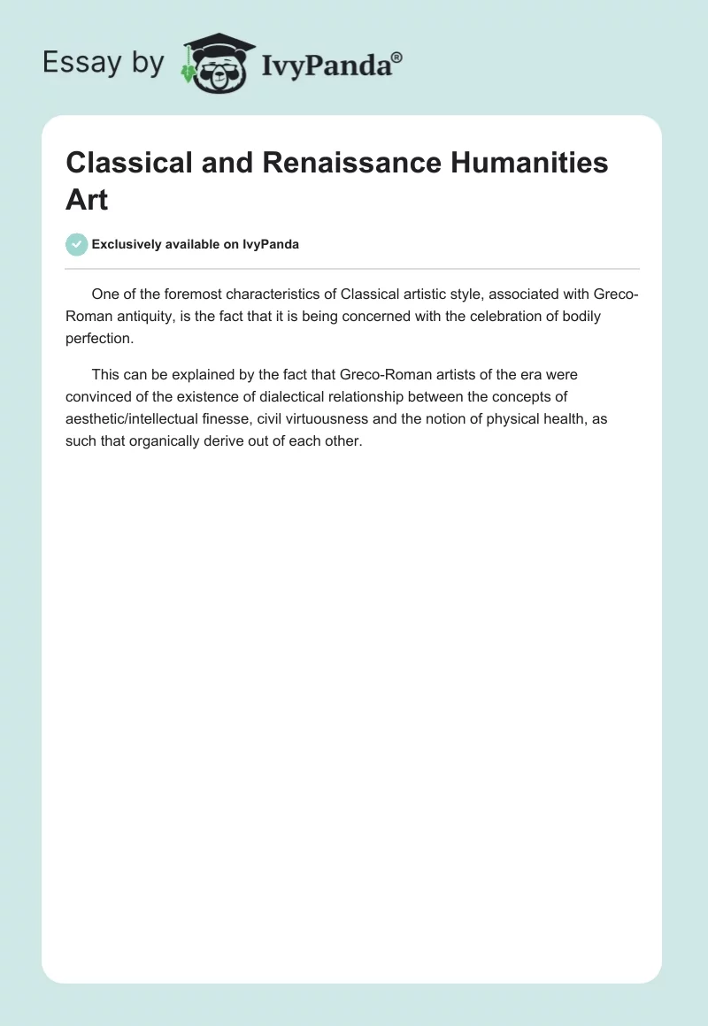 Classical and Renaissance Humanities Art. Page 1