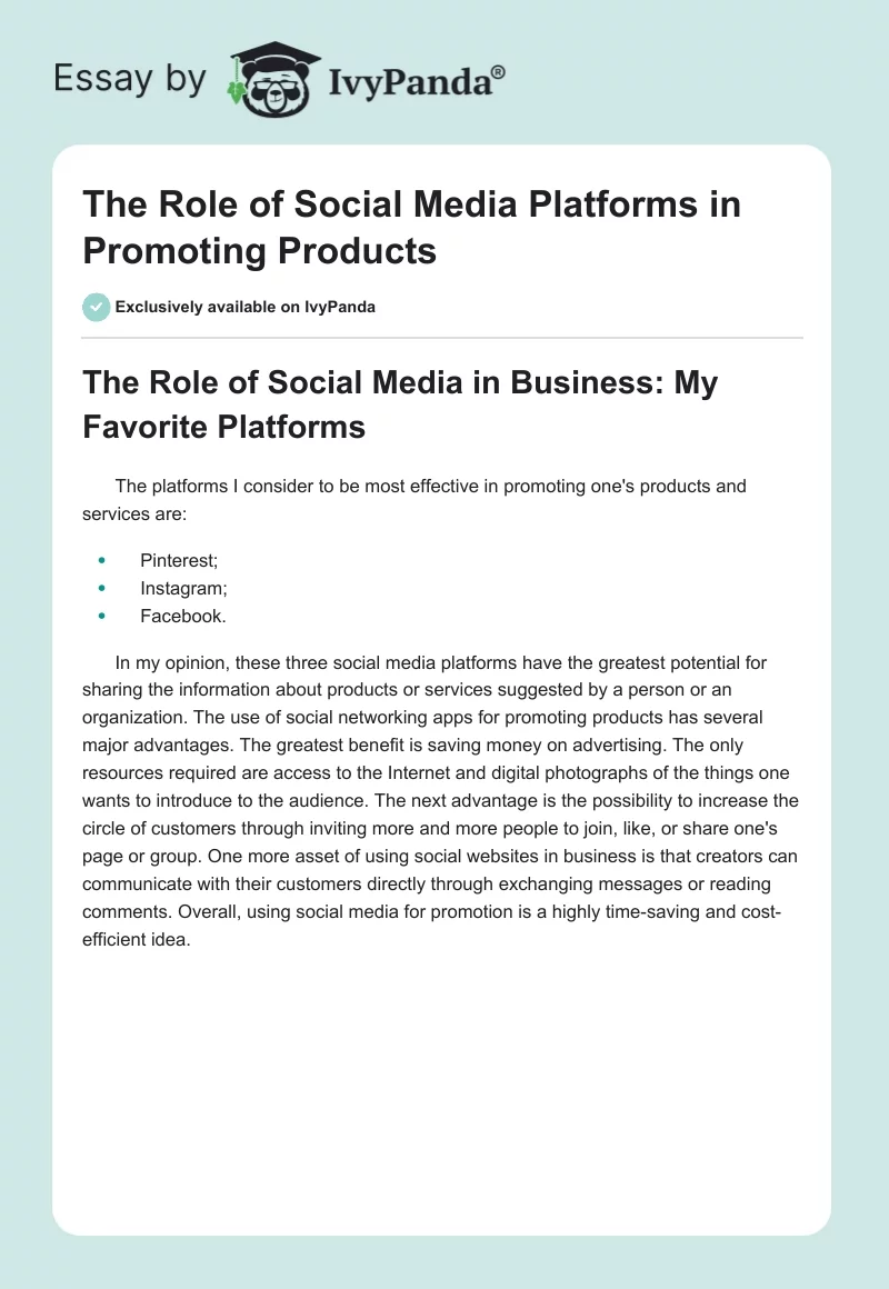 The Role of Social Media Platforms in Promoting Products. Page 1