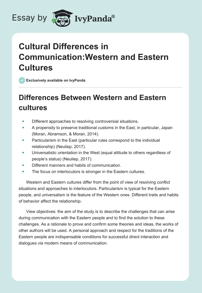Cultural Differences in Communication:Western and Eastern Cultures. Page 1