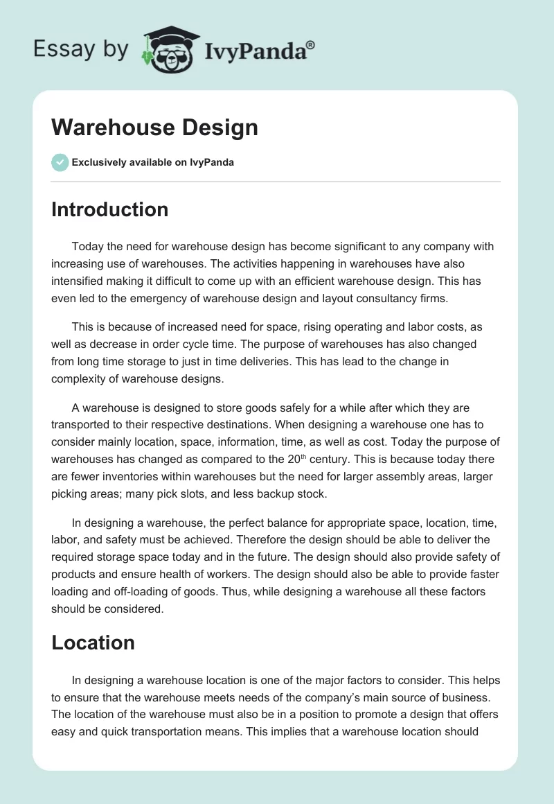 Warehouse Design. Page 1