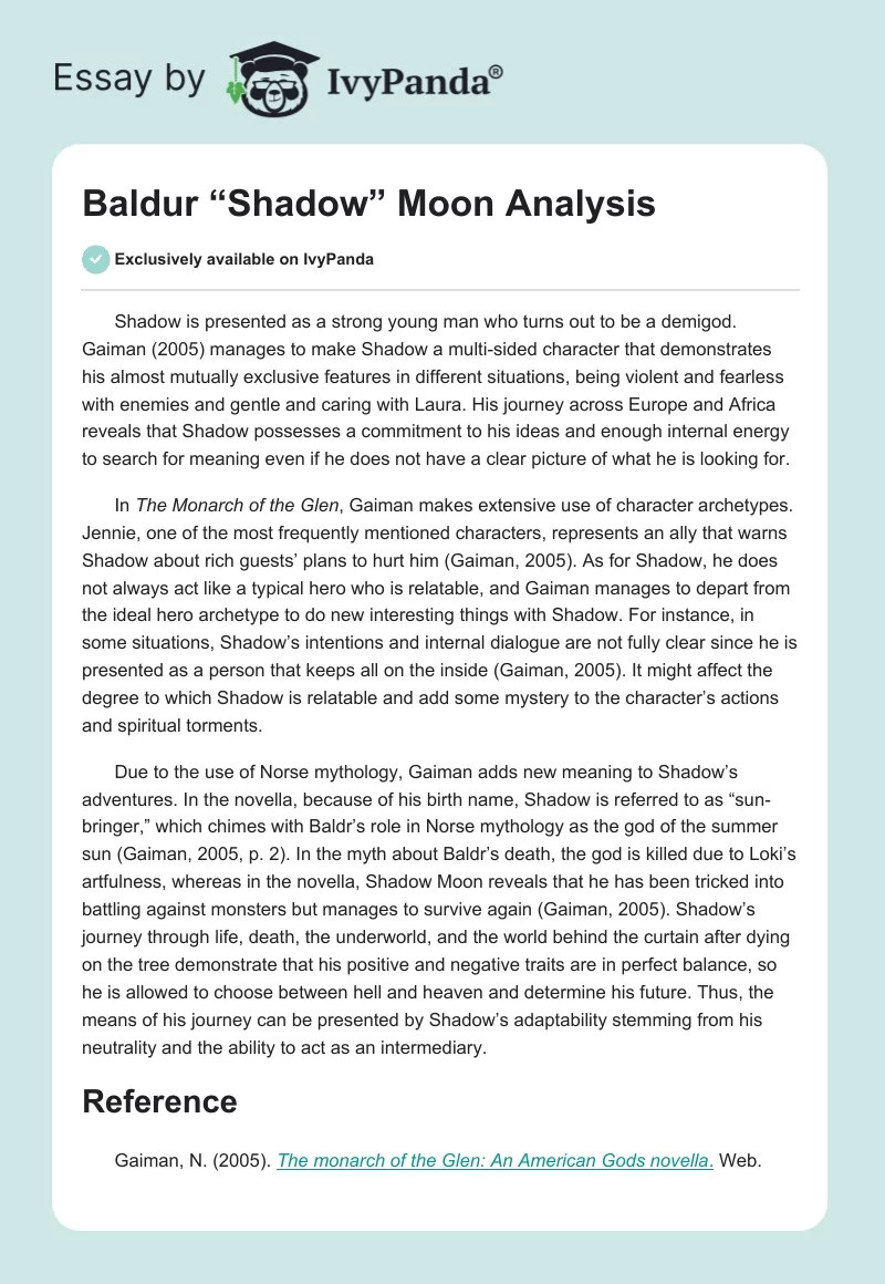 Baldur “Shadow” Moon Analysis. Page 1