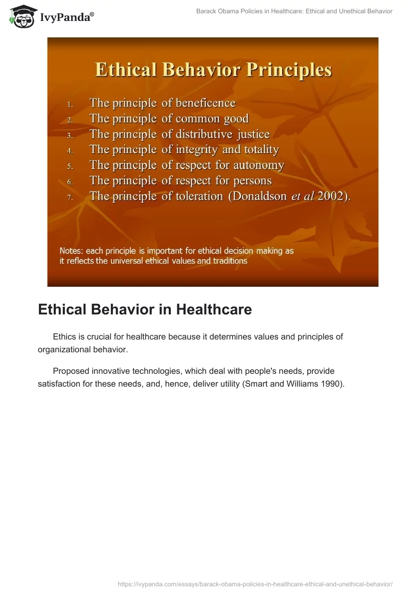 Barack Obama Policies in Healthcare: Ethical and Unethical Behavior. Page 3