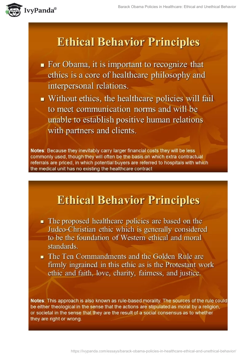 Barack Obama Policies in Healthcare: Ethical and Unethical Behavior. Page 5