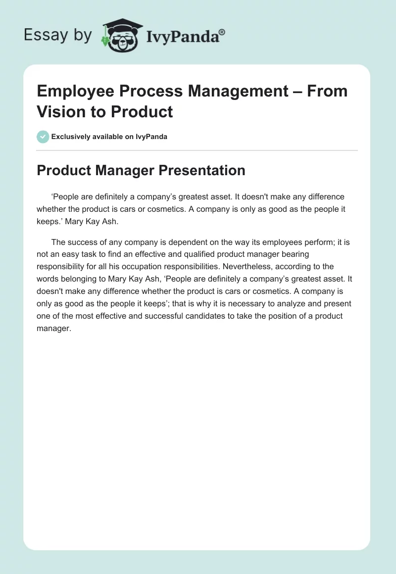 Employee Process Management – From Vision to Product. Page 1