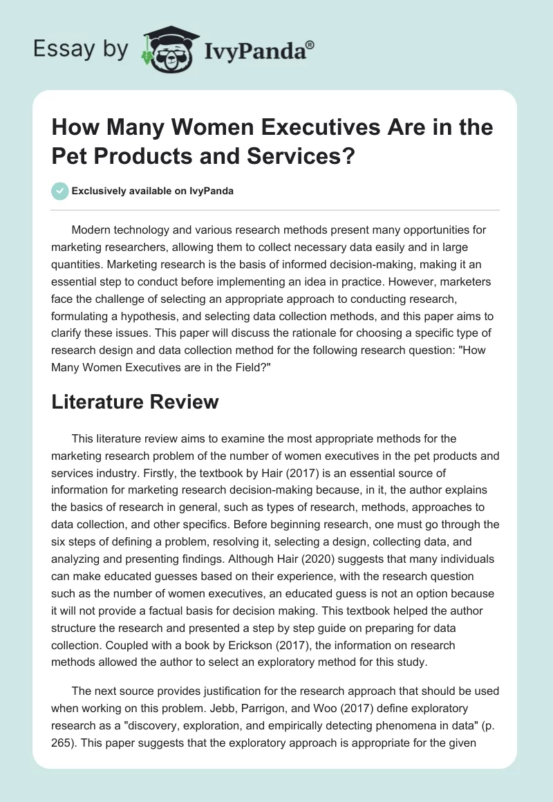 How Many Women Executives Are in the Pet Products and Services?. Page 1