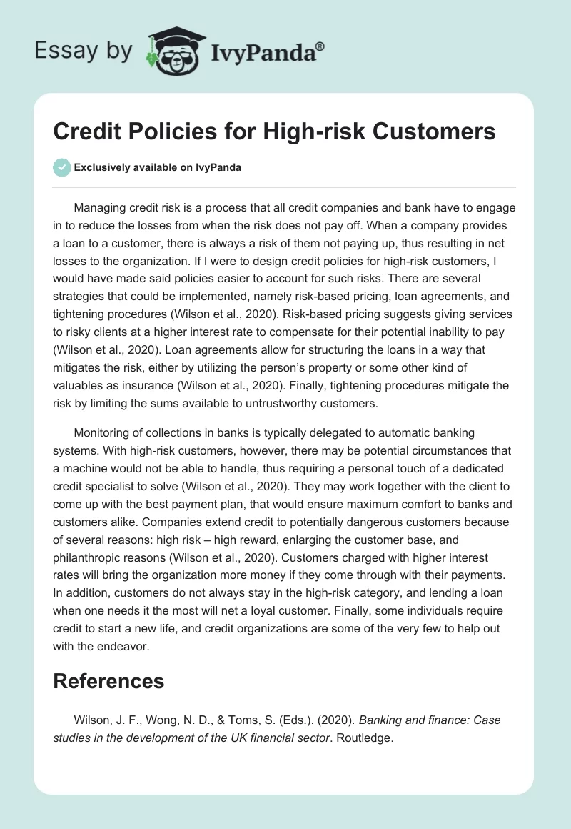 Credit Policies for High-Risk Customers. Page 1