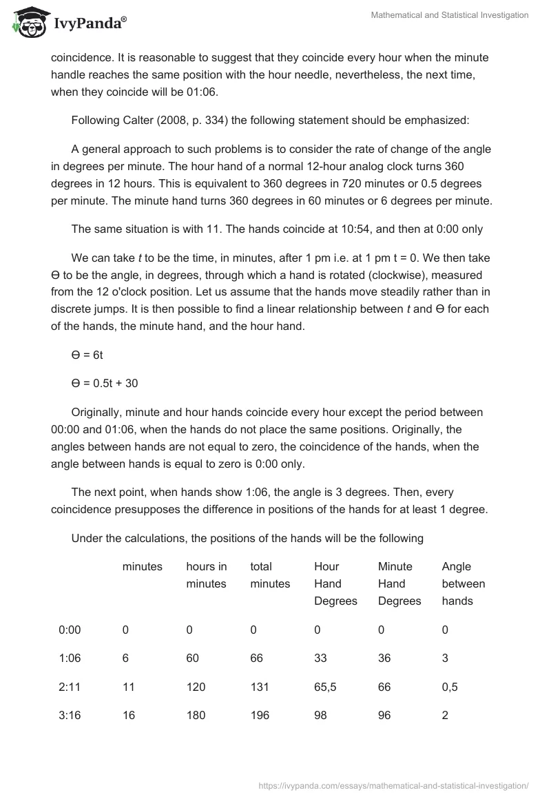 Mathematical and Statistical Investigation. Page 2