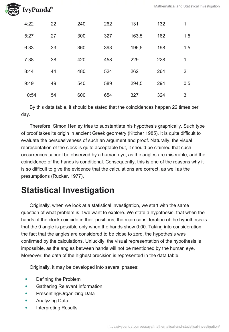 Mathematical and Statistical Investigation. Page 3