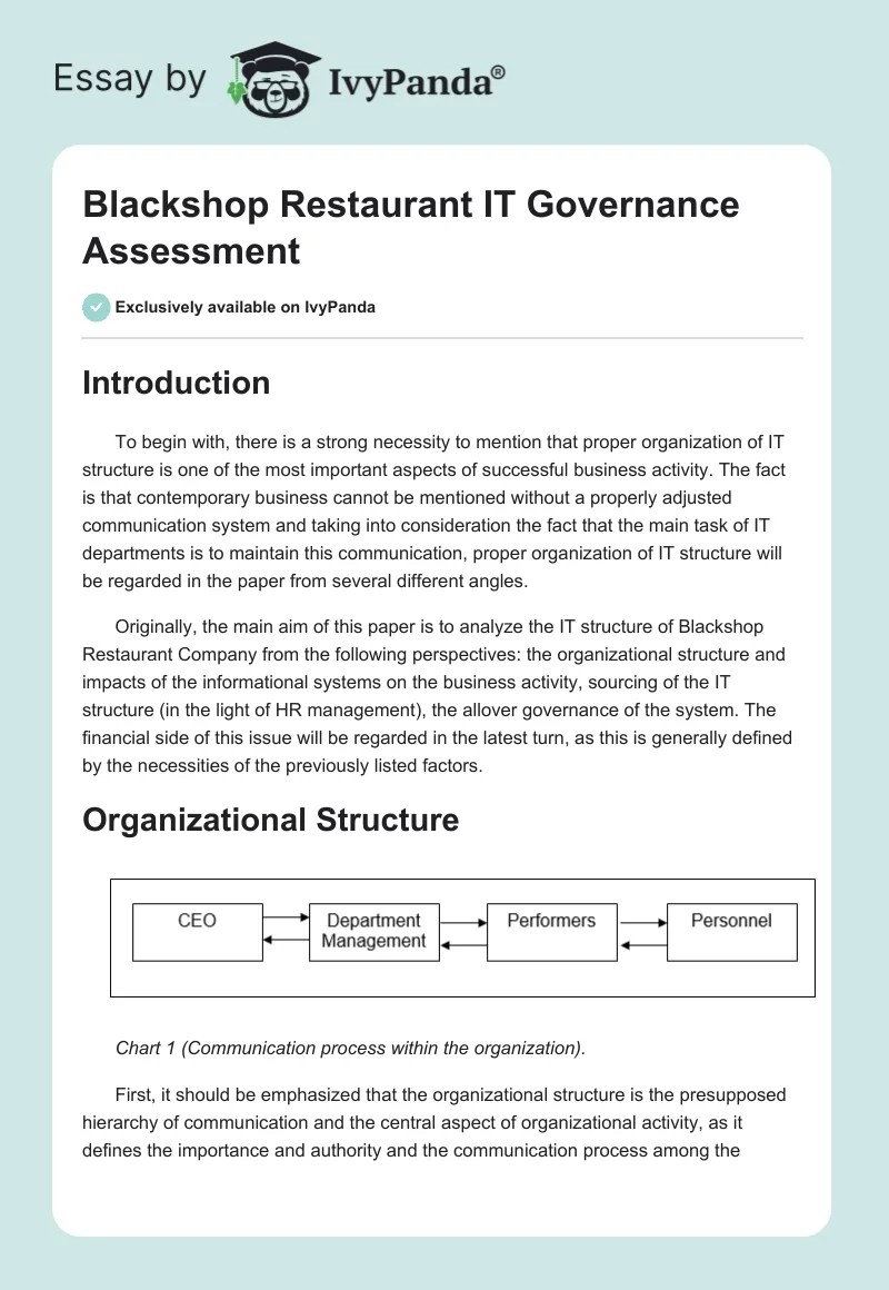 Blackshop Restaurant IT Governance Assessment. Page 1
