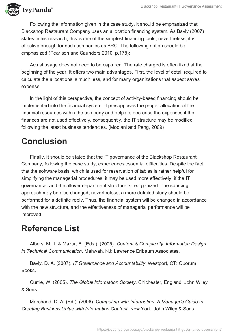 Blackshop Restaurant IT Governance Assessment. Page 5