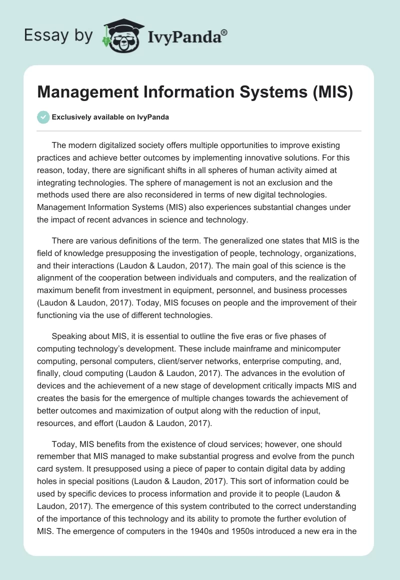 Management Information Systems (MIS). Page 1