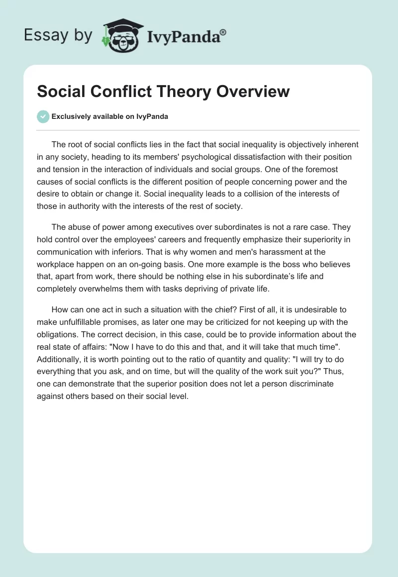 Social Conflict Theory Overview. Page 1