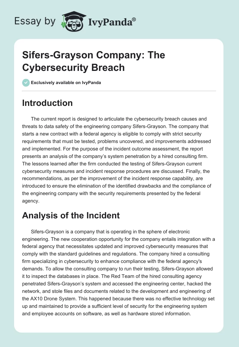 Sifers-Grayson Company: The Cybersecurity Breach. Page 1
