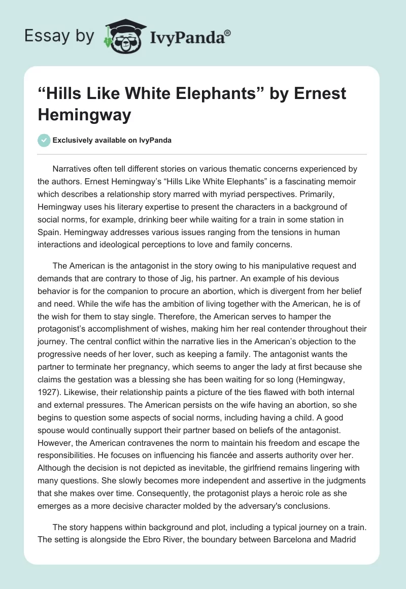 “Hills Like White Elephants” by Ernest Hemingway. Page 1