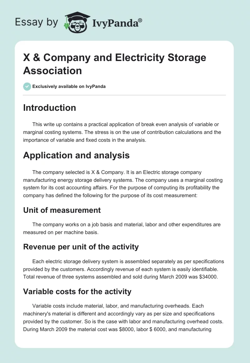 X & Company and Electricity Storage Association. Page 1