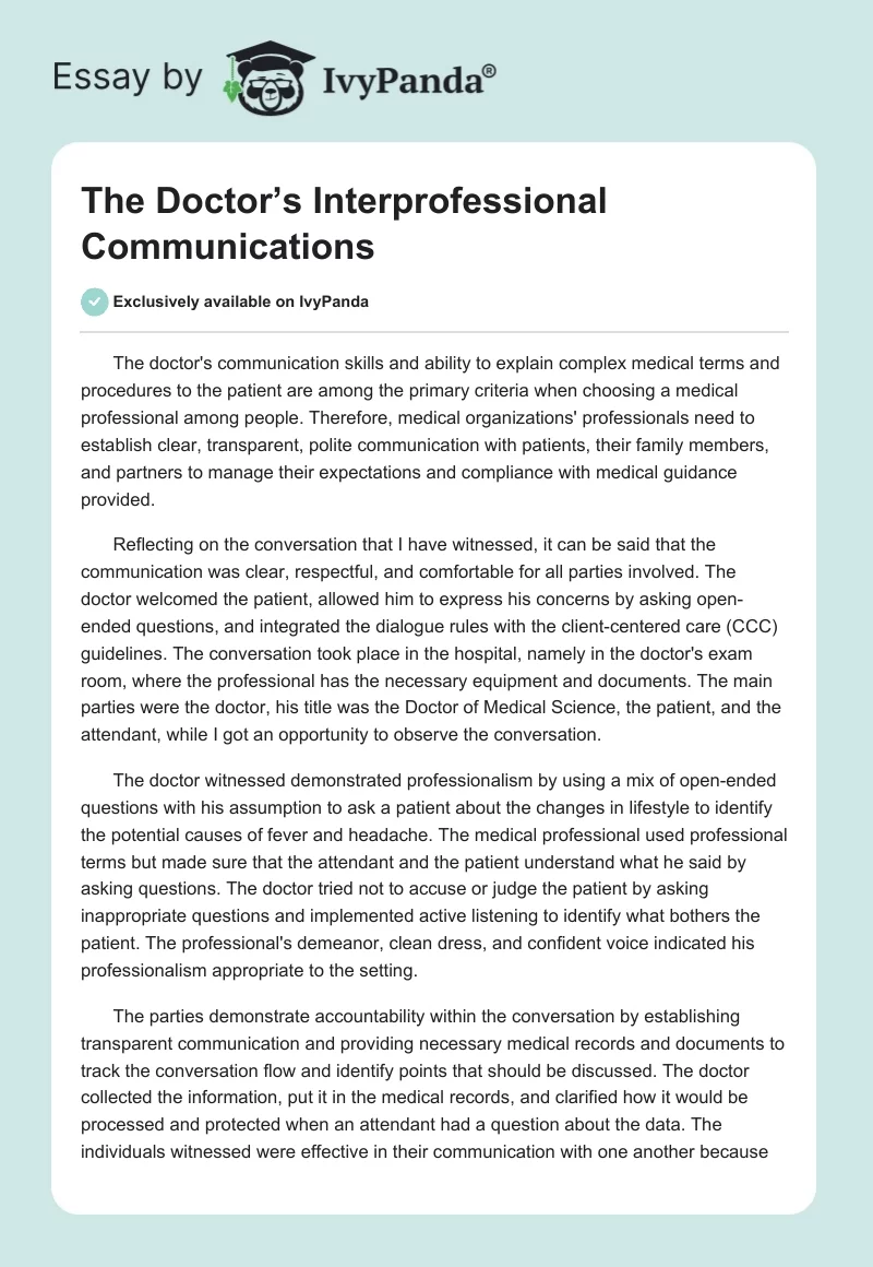 The Doctor’s Interprofessional Communications. Page 1