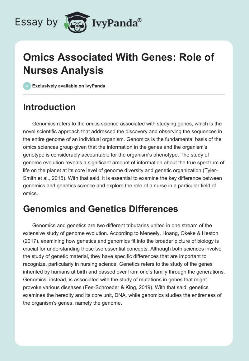 Omics Associated With Genes: Role of Nurses Analysis. Page 1