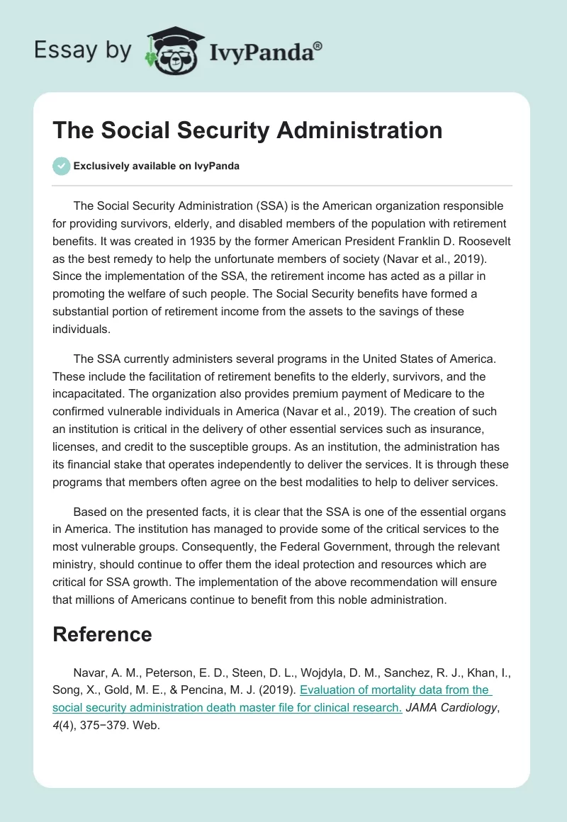 The Social Security Administration. Page 1