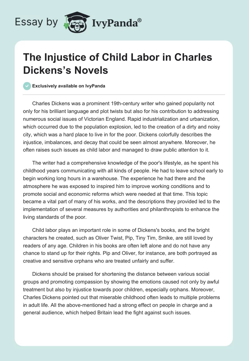 The Injustice of Child Labor in Charles Dickens’s Novels. Page 1