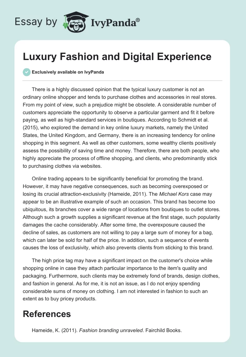 Luxury Fashion and Digital Experience. Page 1