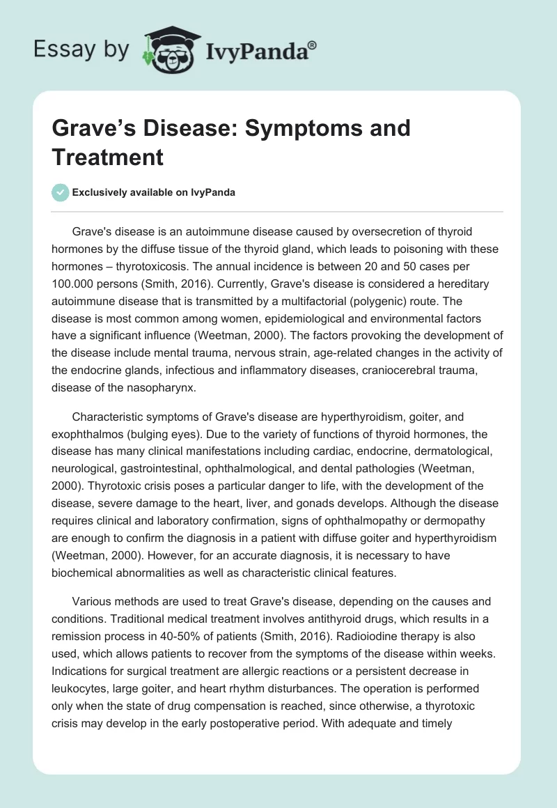 Grave’s Disease: Symptoms and Treatment. Page 1