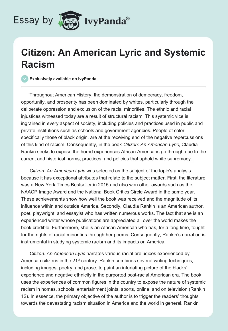 Citizen: An American Lyric and Systemic Racism. Page 1