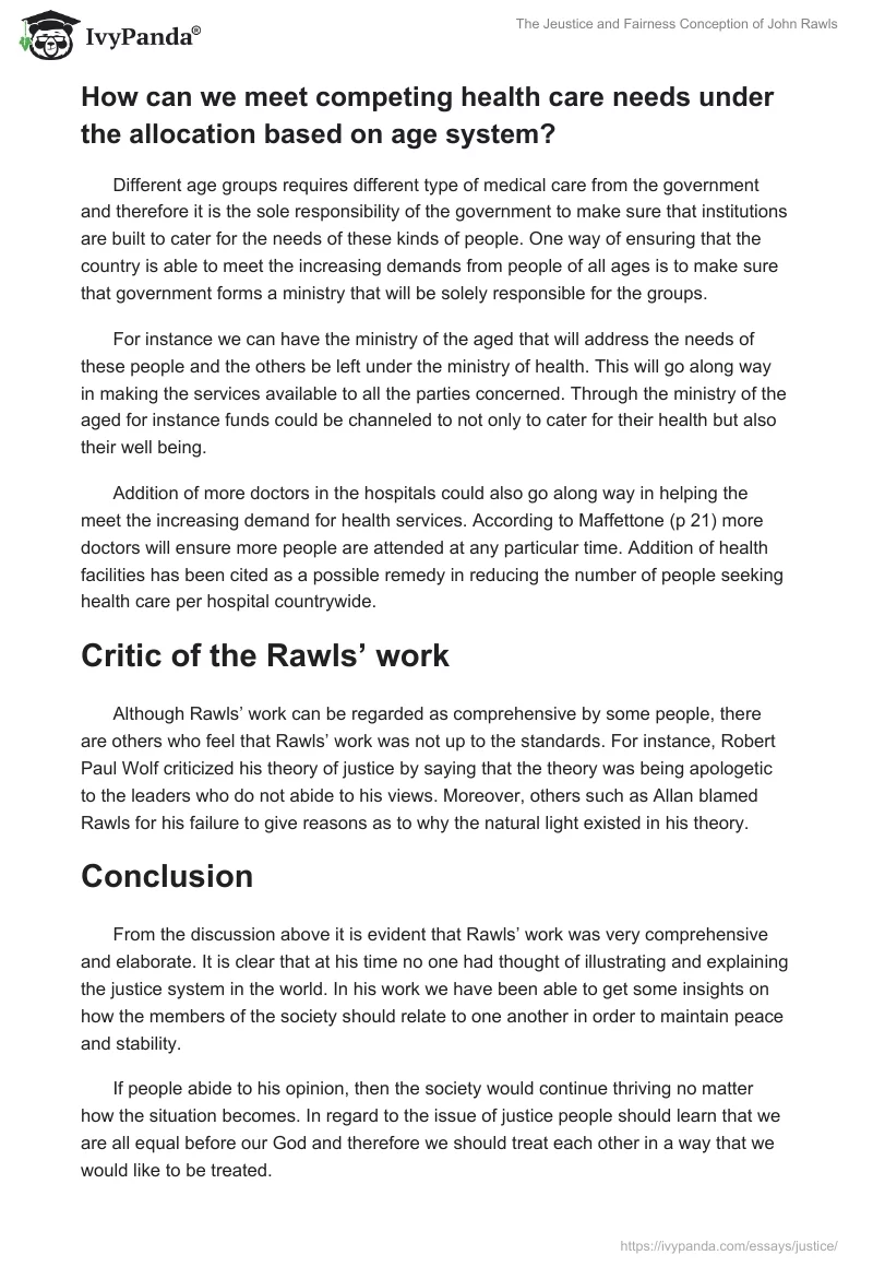 The Jeustice and Fairness Conception of John Rawls. Page 5