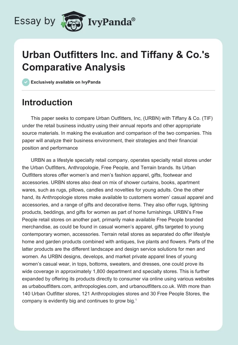 Urban Outfitters Inc. and Tiffany & Co.'s Comparative Analysis. Page 1