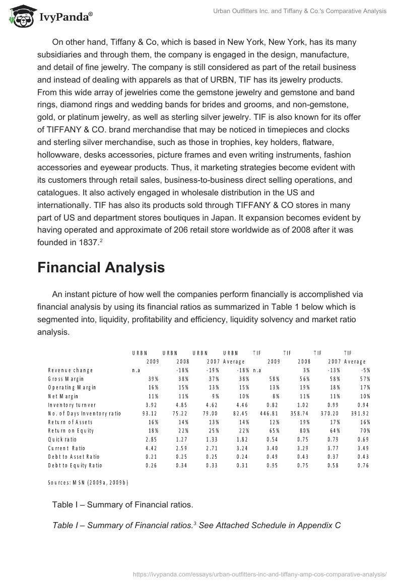 Urban Outfitters Inc. and Tiffany & Co.'s Comparative Analysis. Page 2