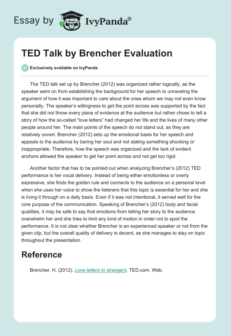 TED Talk by Brencher Evaluation. Page 1