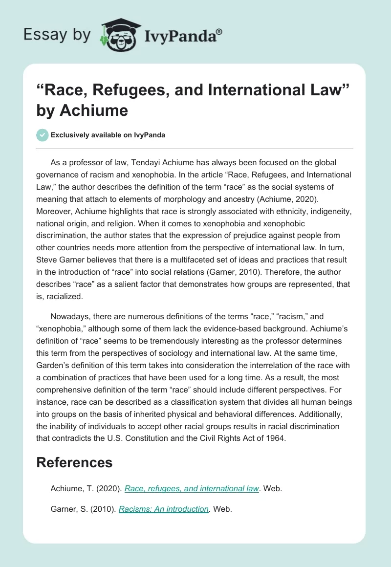 “Race, Refugees, and International Law” by Achiume. Page 1