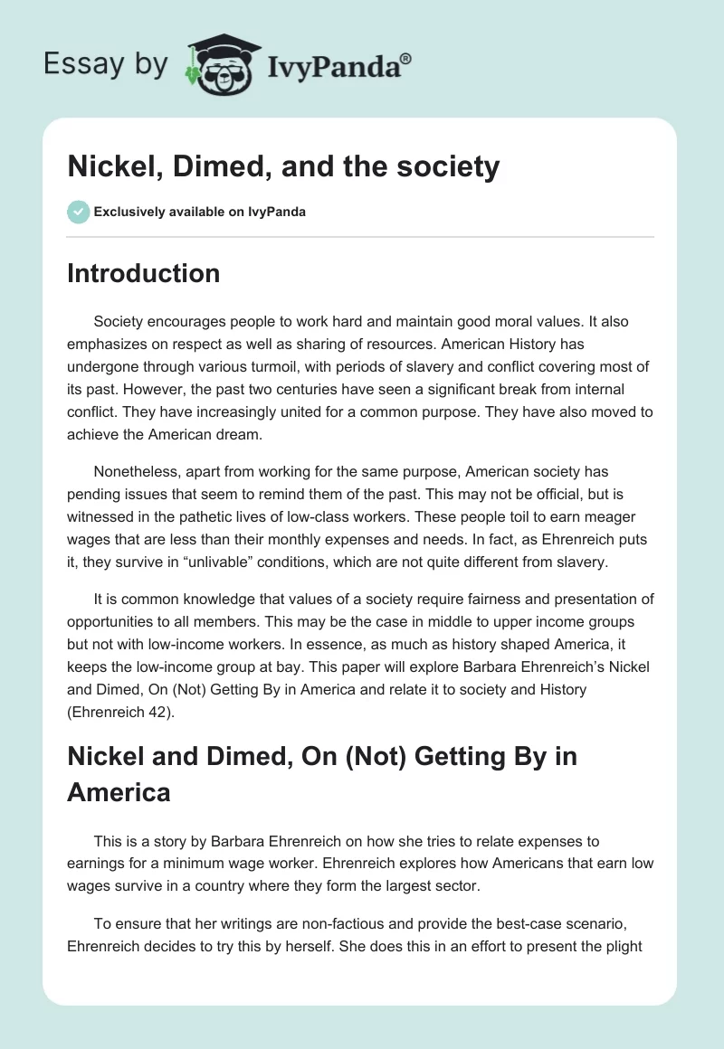 Nickel, Dimed, and the society. Page 1