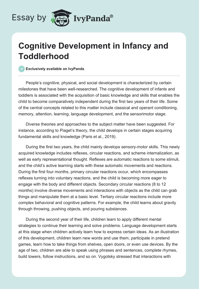 Cognitive Development in Infancy and Toddlerhood. Page 1