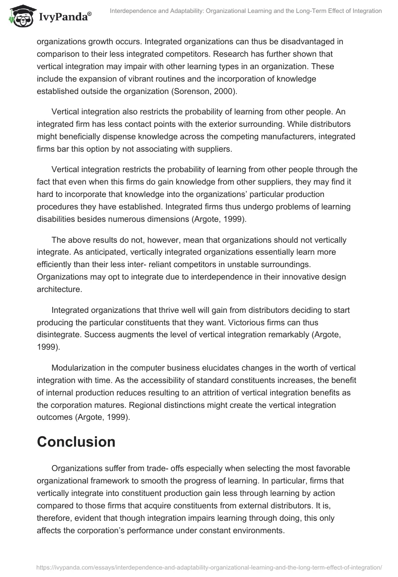 Interdependence and Adaptability: Organizational Learning and the Long-Term Effect of Integration. Page 2