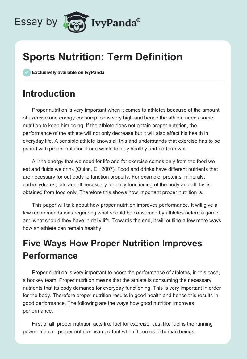 Sports Nutrition: Term Definition. Page 1