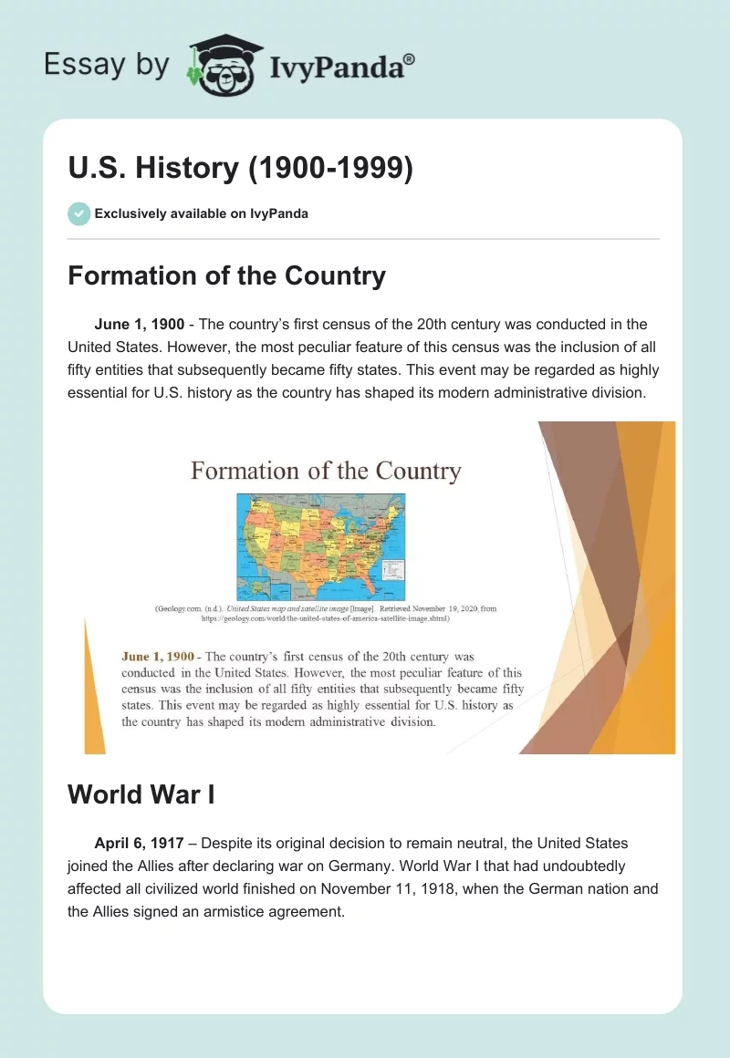 U.S. History (1900-1999). Page 1