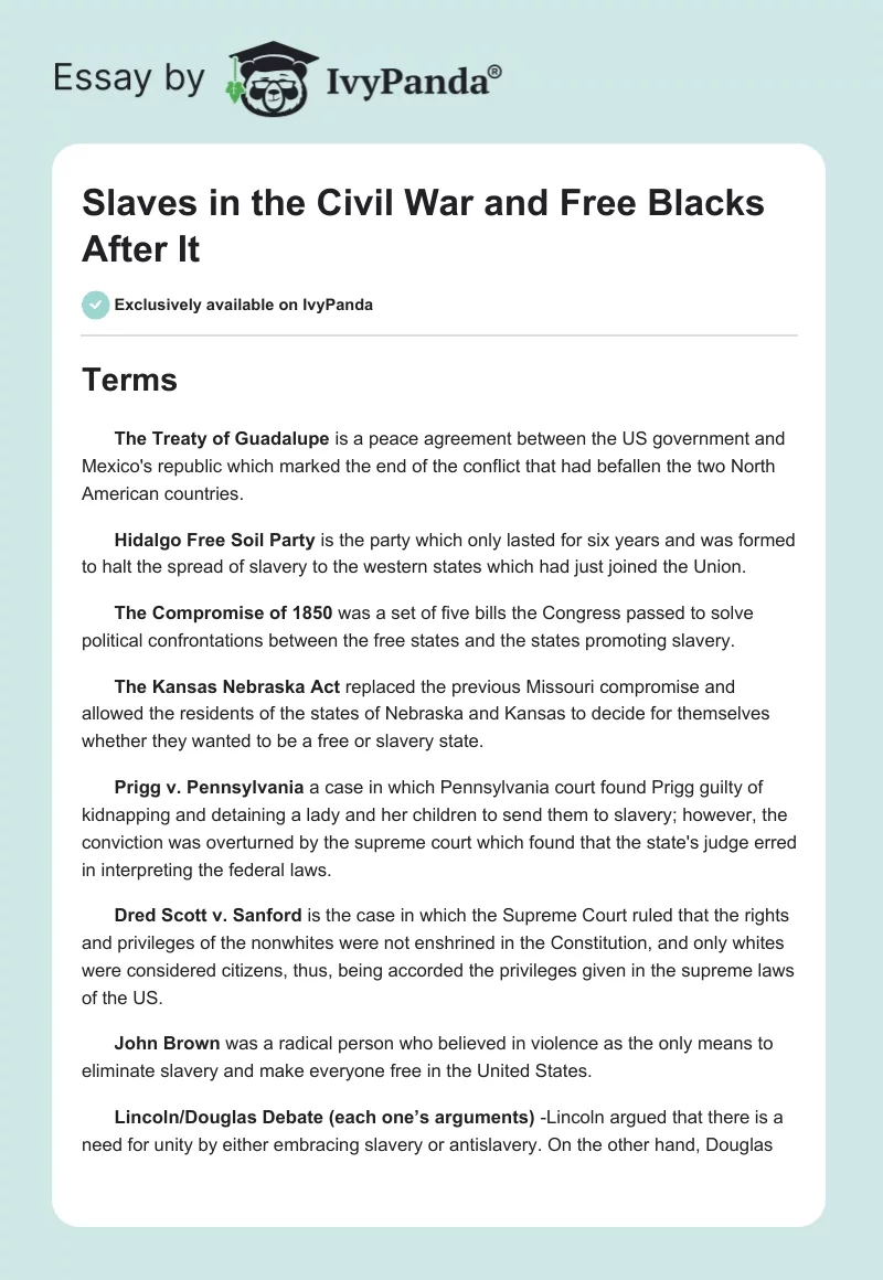 Slaves in the Civil War and Free Blacks After It. Page 1