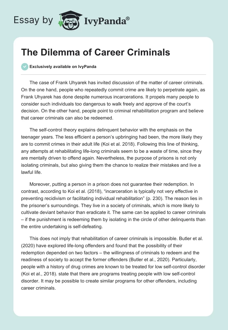 The Dilemma of Career Criminals. Page 1