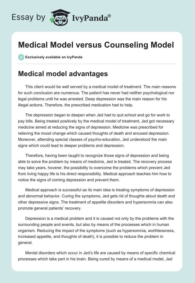 Medical Model Versus Counseling Model. Page 1