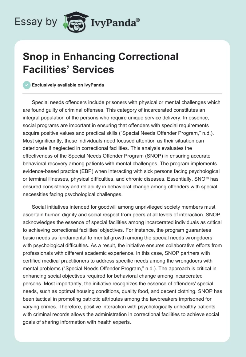 Snop in Enhancing Correctional Facilities’ Services. Page 1