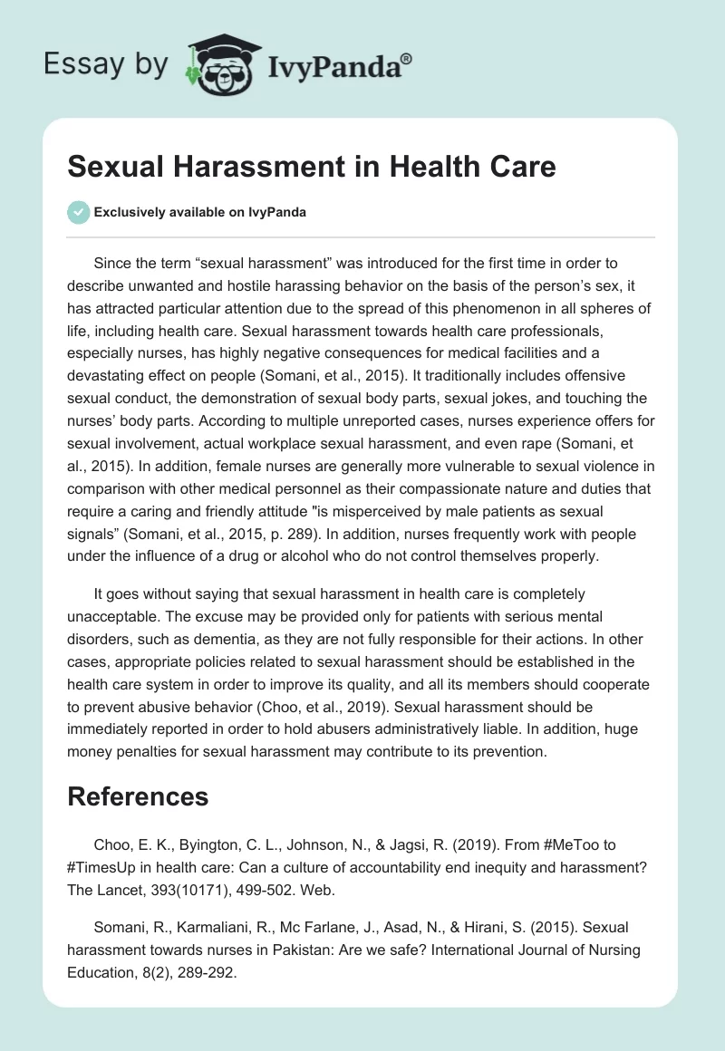 Sexual Harassment in Health Care. Page 1