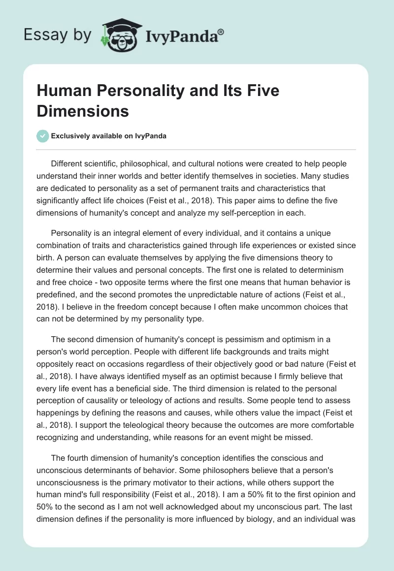 Human Personality and Its Five Dimensions. Page 1