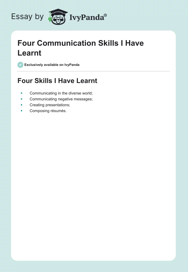 Four Communication Skills I Have Learnt. Page 1