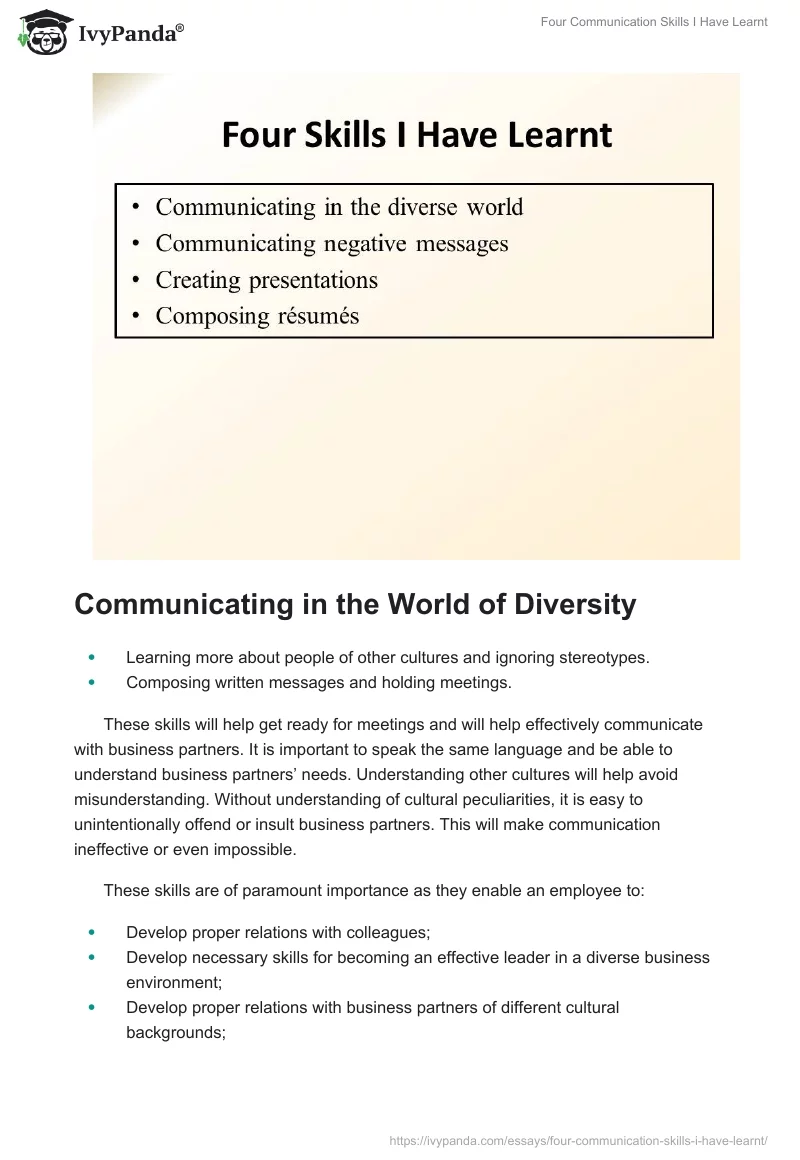 Four Communication Skills I Have Learnt. Page 2